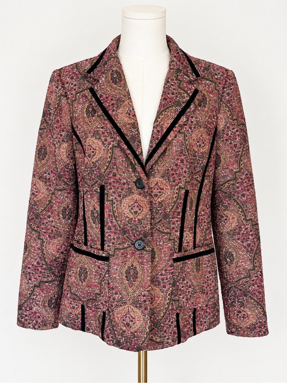 Coldwater Creek Jacquard Tapestry Blazer Velvet Trim Paisley Boho Jacket M